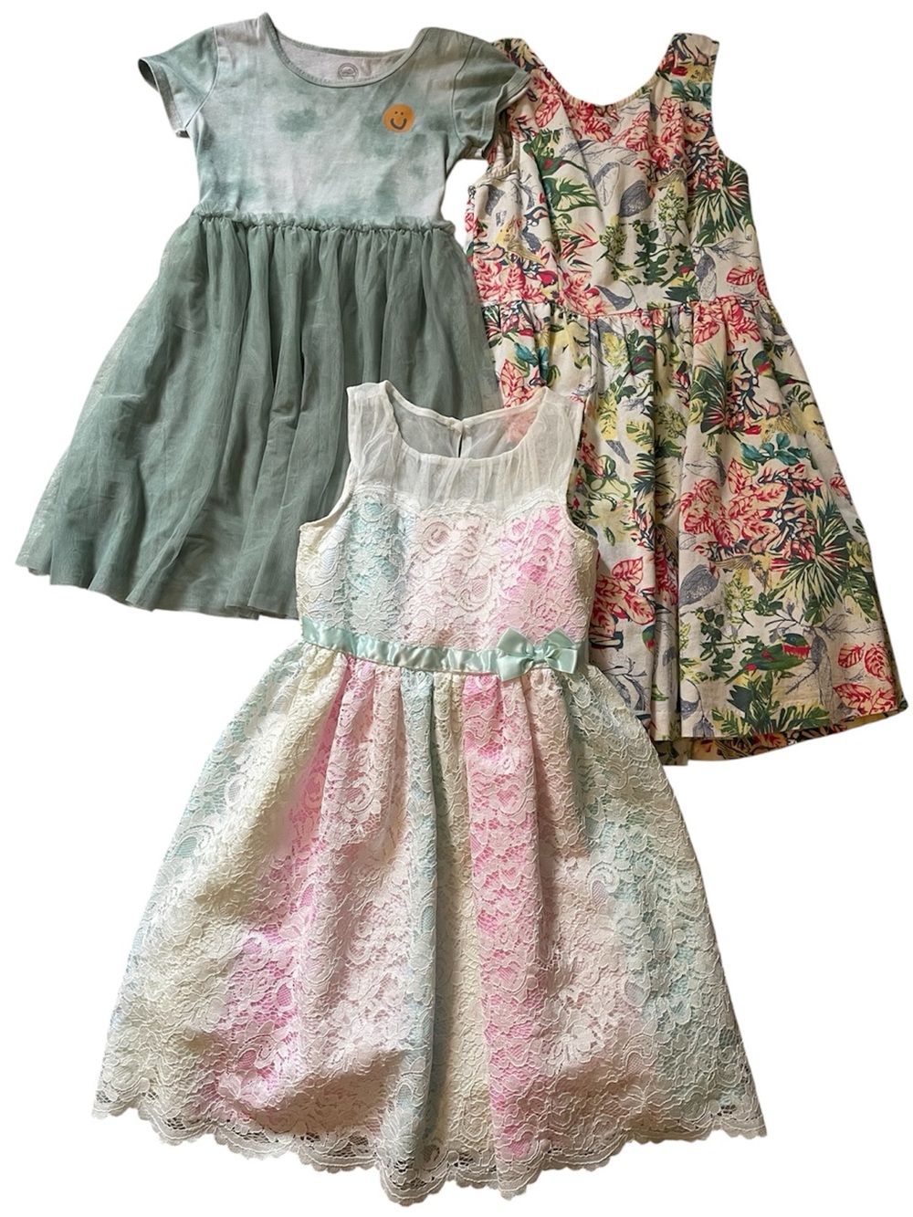 Bundle of 3 Girls Dresses Casual Party Fancy, Green Size 7/8